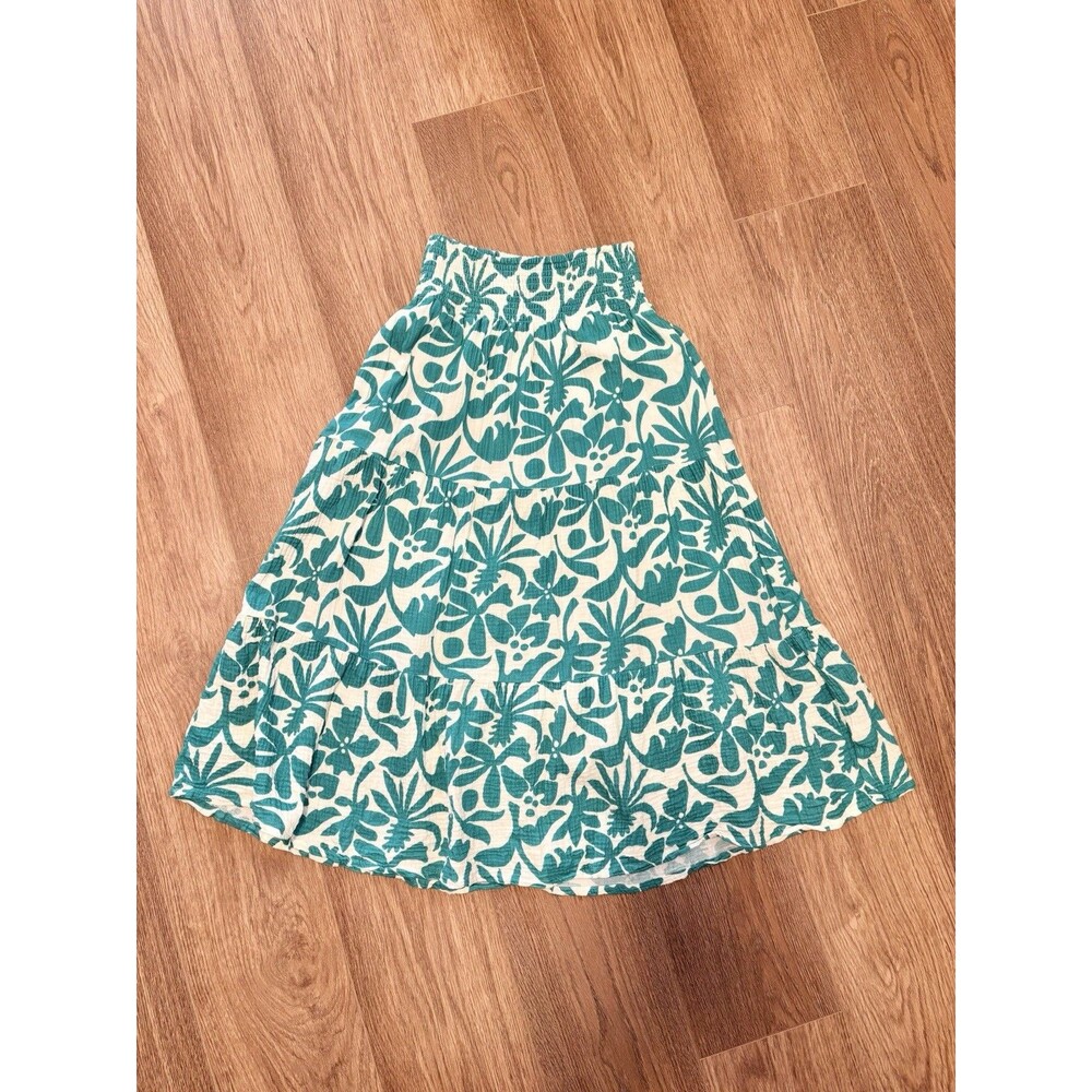 Marine Layer Skirt & Top SET Corrine Bold Teal Floral Gauze Tiered Maxi Sz XS-S - Picture 3 of 13